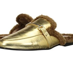Sam Edelman Danica - gold fur slide loafers